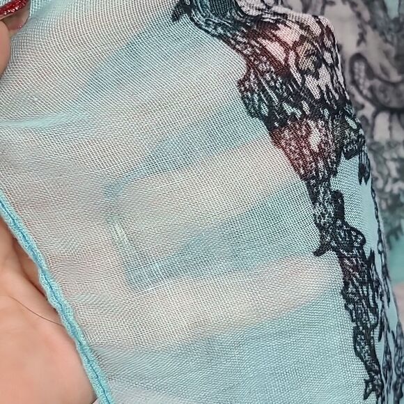 Infinity Scarf Mint Green & Gray Paisley Printed Woven Rectangle Loop Boho - Picture 5 of 8